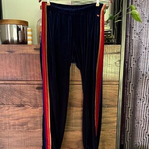 Aviator Nation Velvet Track Pants with Red and Yellow Stripes